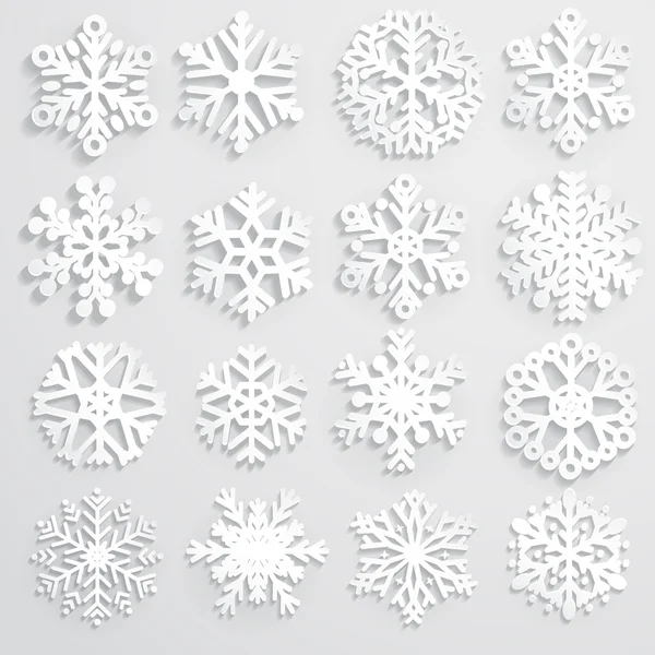 Juego de copos de nieve de papel — Vector de stock