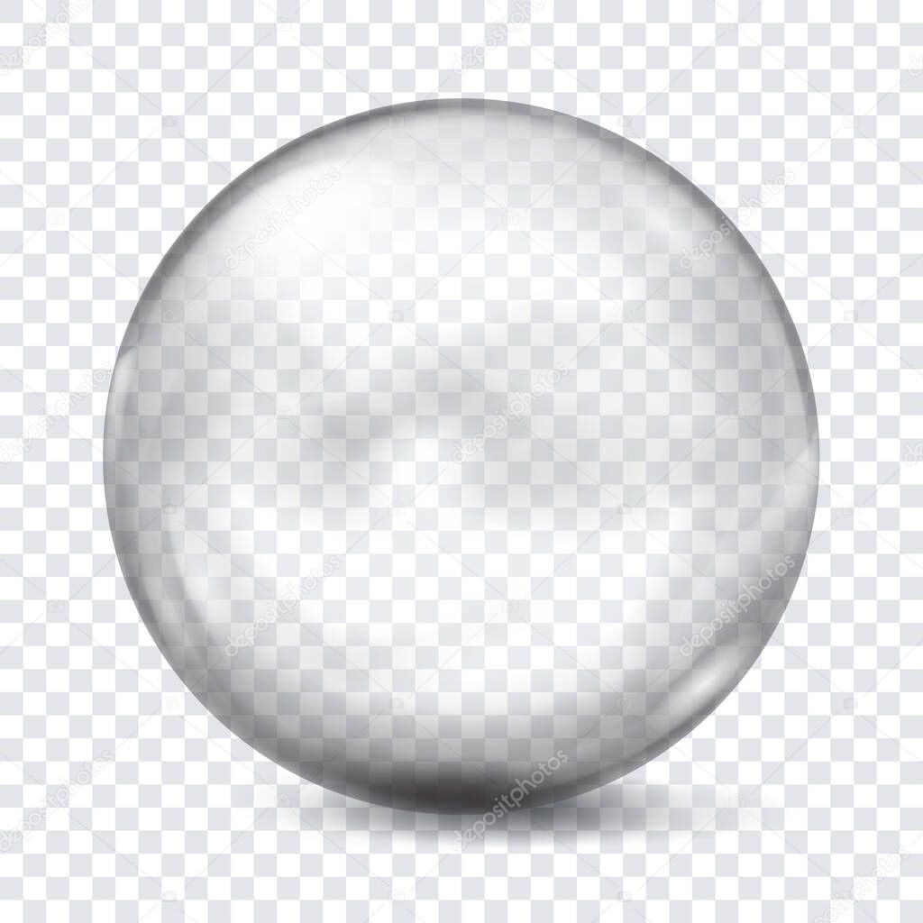 Big translucent gray sphere with glares and shadows on transparent background. Transparency only in vector format