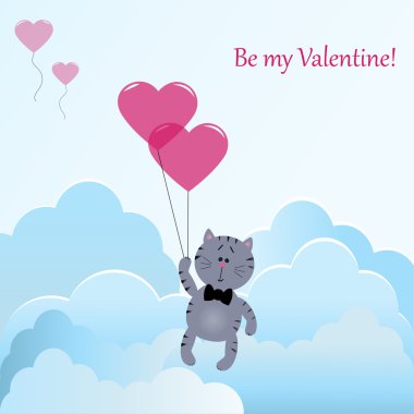 Kalp balonlar ile yavru kedi