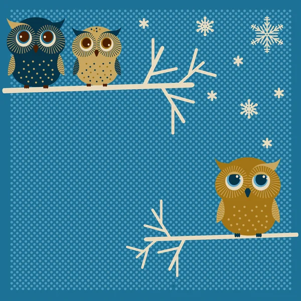 Tres lindos búhos de invierno — Vector de stock