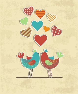 aşk kartı sevimli kuş