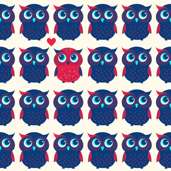 Motif sans couture avec hibou et arbres — Image vectorielle