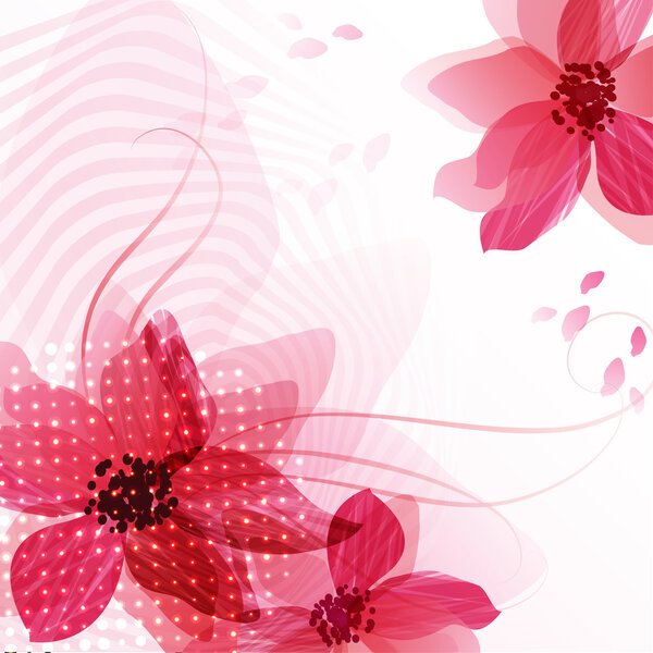 Stylized red flowers.