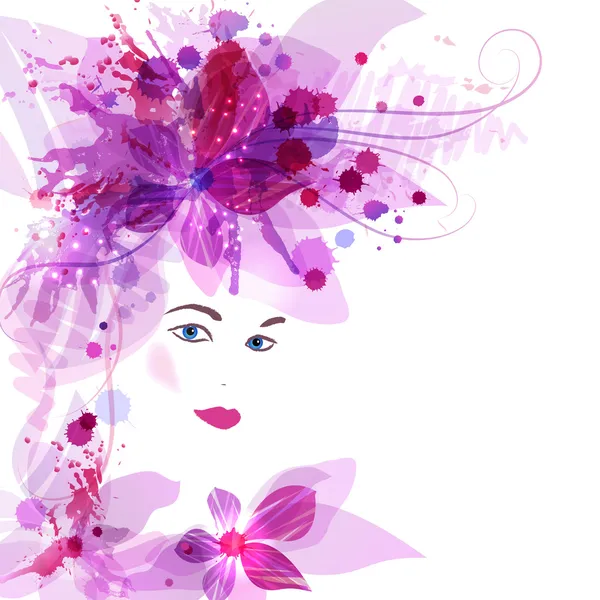 Jolies filles visage avec des fleurs — Image vectorielle