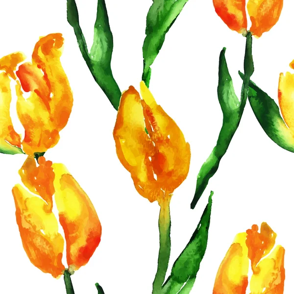 Tulipas de acuarela, patrón sin costuras — Vector de stock