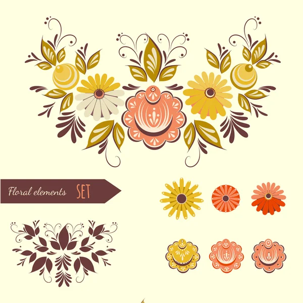 Set of floral design elements. — Stock Vector