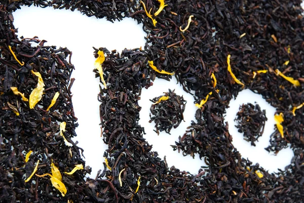 Palavra Tee escrito em folhas de chá — Fotografia de Stock
