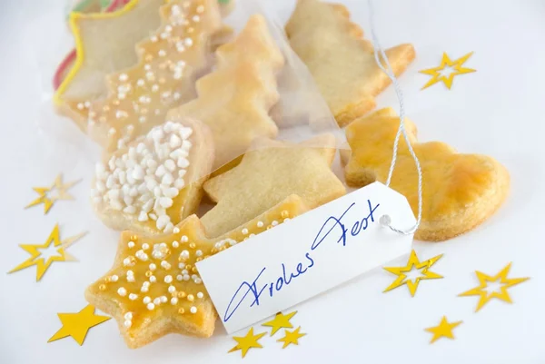 Christmas cookies with Frohes Fest — Stock Photo, Image