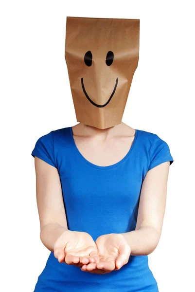 Smiling person holding copyspace — Stock Photo, Image