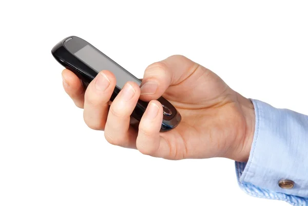 Hand holds smartphone — Stock Photo, Image