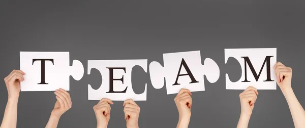 Hands holding puzzle with TEAM — Stock Photo, Image