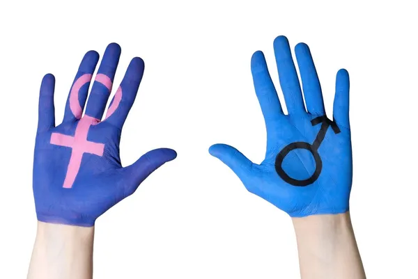 Hands with male and female sign — Stock Photo, Image