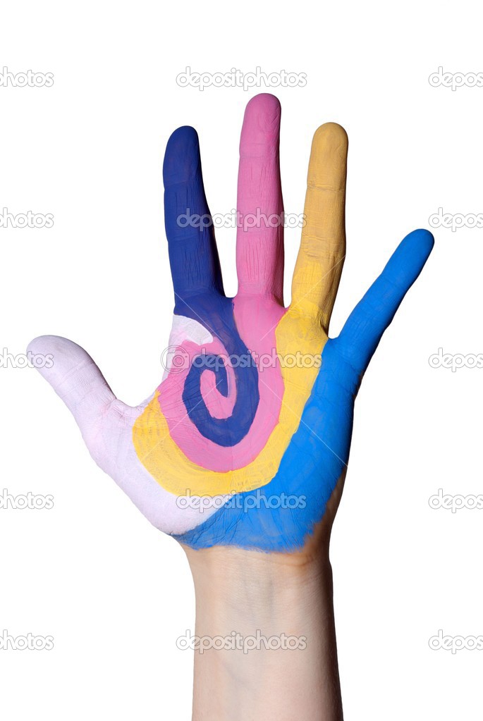 a colorful painted hand