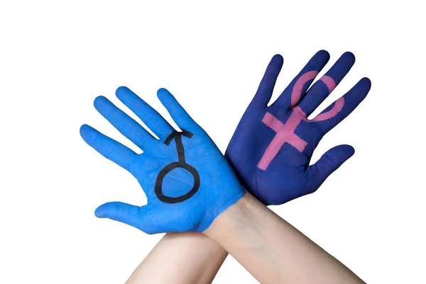 Two hands with gender signs — Stock Photo, Image