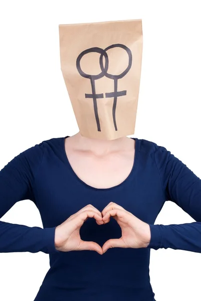Женщина с лесбийским знаком — стоковое фото