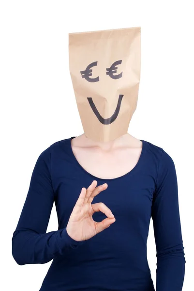 Euro head showing okey sign — Stock Photo, Image