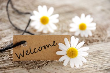 Natural looking label with welcome clipart