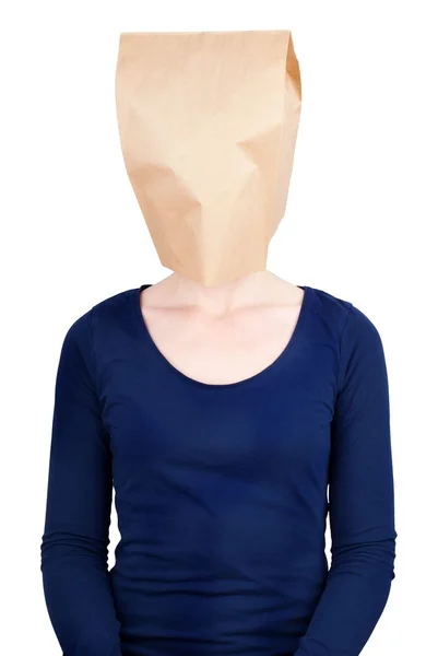 Person with a paper bag head — Stock Photo, Image