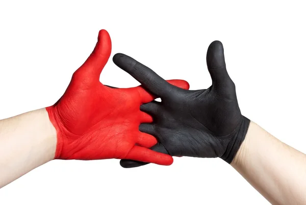 Red and black handshake — Stock Photo, Image