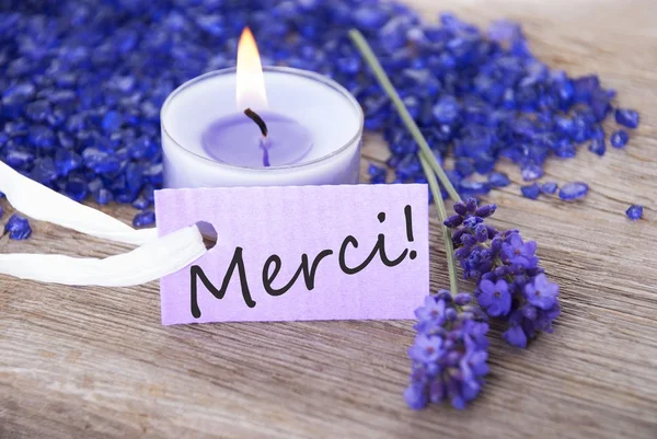 Purple label with merci — Stock Photo, Image