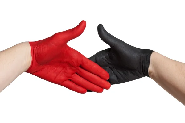 A red and a black hand — Stock Photo, Image