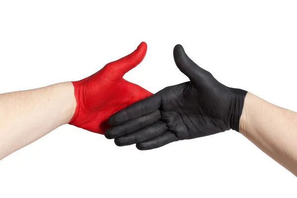 Red and black handshake — Stock Photo, Image