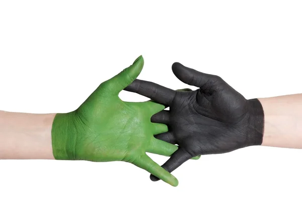 绿色黑色握手 — 图库照片