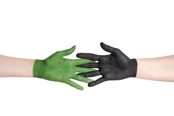 Stretta di mano verde nero — Foto Stock