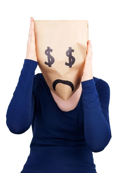 A desperate dollar paper bag head — Stock Photo, Image