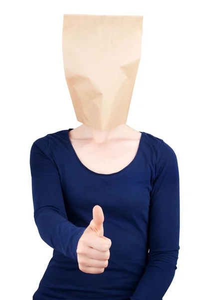 Person with paper bag head — Stock Photo, Image