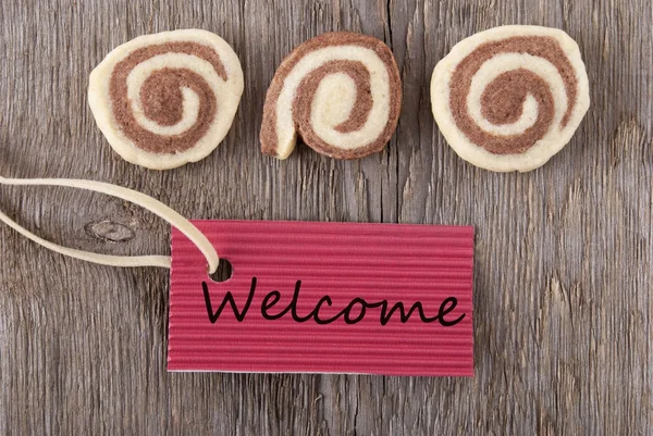 Etiqueta roja con bienvenida — Foto de Stock