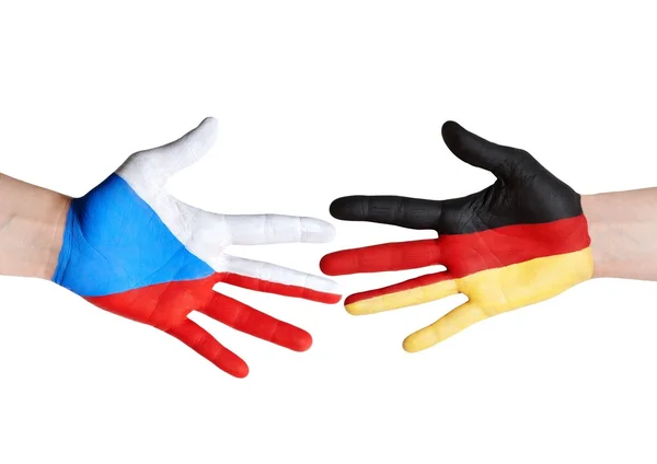 Czech republic and germany symbolized with hands — Stock Photo, Image