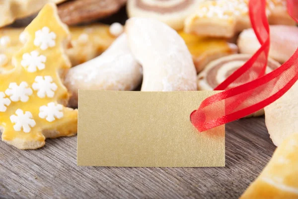 Christmas cookies with label — Stock Photo, Image