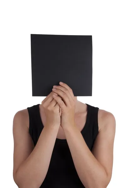 Person Hiding Behind a Black Square — Stock Photo, Image