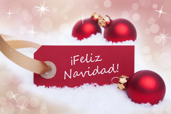 Etichetta rossa con Feliz Navidad — Foto Stock