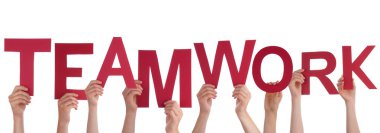 Hands Holding a Red Teamwork clipart