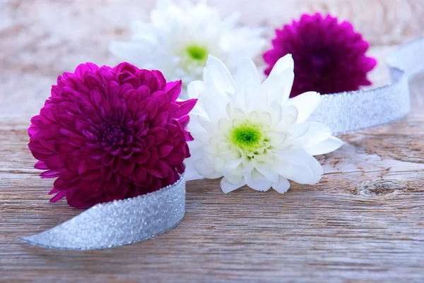 Bloemen en lint als achtergrond — Stockfoto