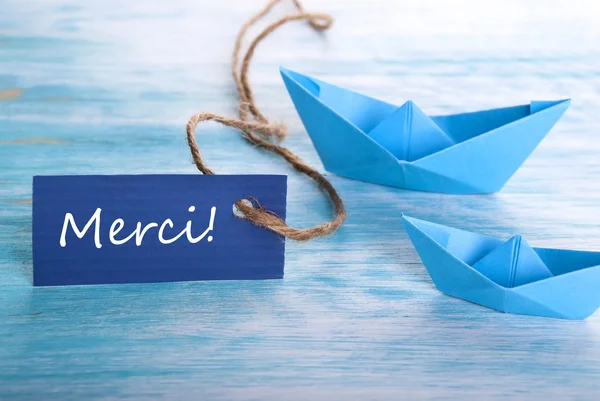 Label with Merci and Boats — Stock Photo, Image