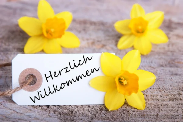 Etikett med herzlich willkommen — Stockfoto