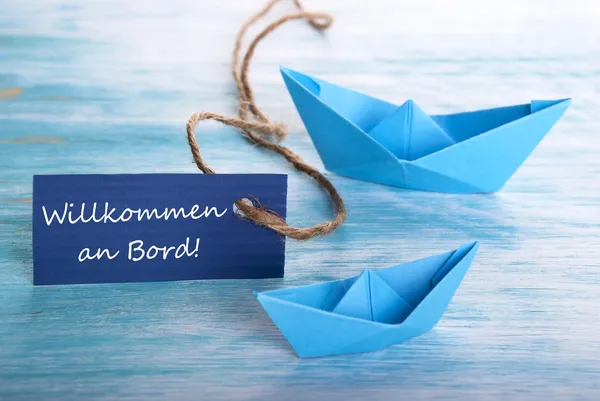 Label with Willkommen an Board — Stock Photo, Image