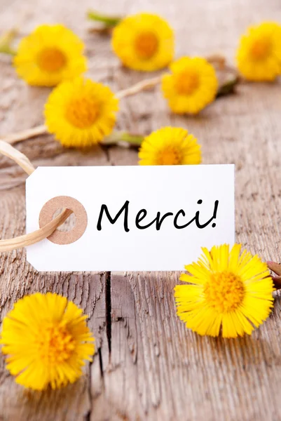 Yellow Flowers with Merci — Stock Photo, Image