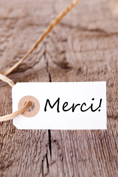 Merci Label on Wood — Stock Photo, Image