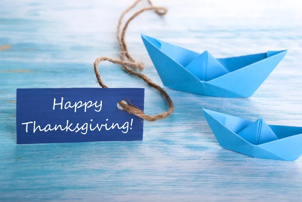 Tag azul com Feliz Ação de Graças — Fotografia de Stock