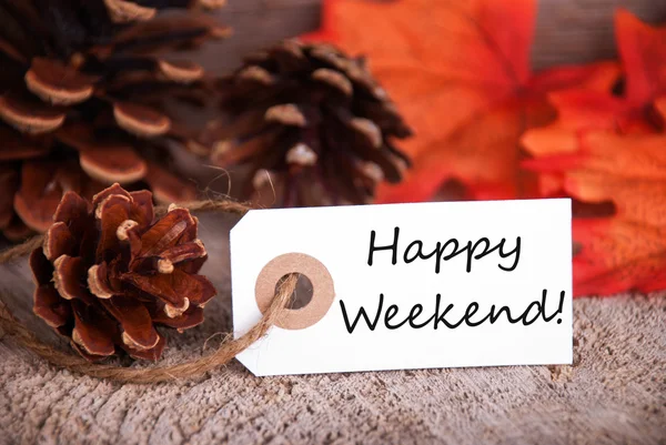 Etichetta autunno con Happy Weekend — Foto Stock
