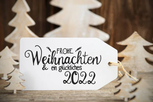 Bílý vánoční strom, Etiketa, Glueckliches 2022 znamená šťastný 2022 — Stock fotografie