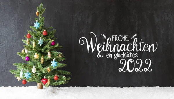 Árbol de Navidad, Bola de colores, Nieve, Glueckliches 2022 Significa Feliz 2022 —  Fotos de Stock