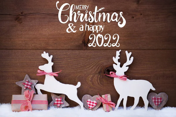 Regalo, Cervo, Cuore, Neve, Buon Natale e Felice 2022 — Foto Stock