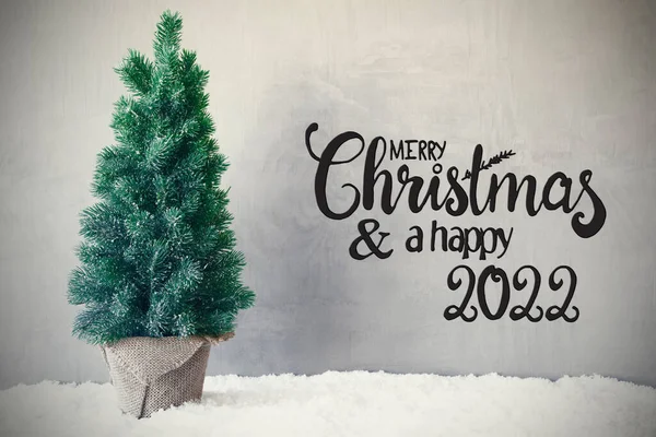 Albero di Natale, neve, sfondo grigio, Buon Natale e un felice 2022 — Foto Stock