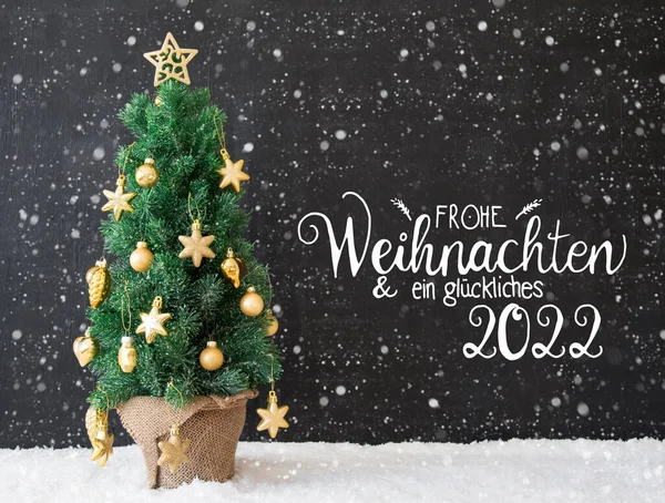 Albero di Natale, Sfondo nero, Fiocchi di neve, Glueckliches 2022 significa felice 2022 — Foto Stock