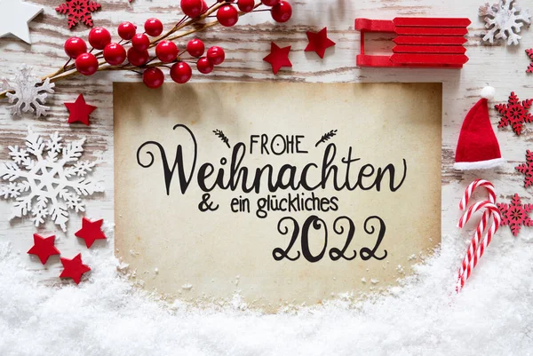 Decorazione rossa luminosa di Natale, carta, glueckliches 2022 significa felice 2022 — Foto Stock
